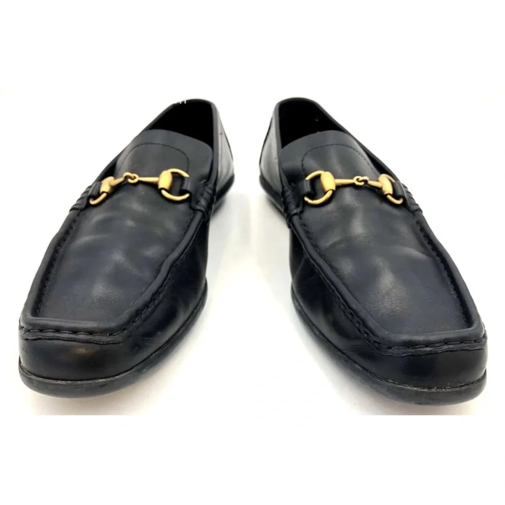 Gucci Men's Black Leather Loafers w/ Gold-Tone Horsebit Detail - Size 9.5 (+COA)